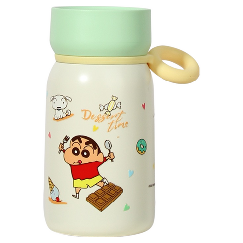 StarR 크레용 신짱 미니 휴대용 보온 보냉 텀블러, 1개, 310ml, 라이트 그린