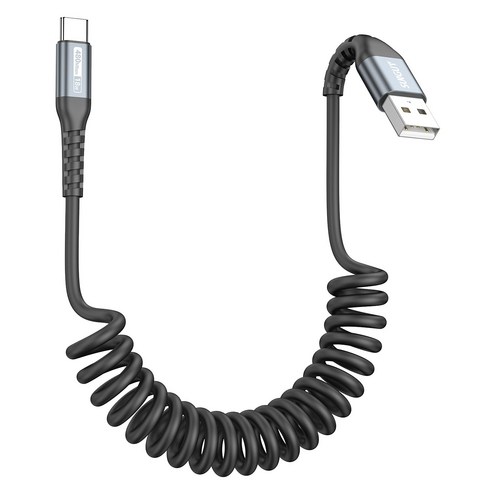 SUNGUY C타입 고속 충전 케이블 코일 스프링 데이터 케이블 자동차용 480Mbps 18W, 그레이, 1개, 1.5m