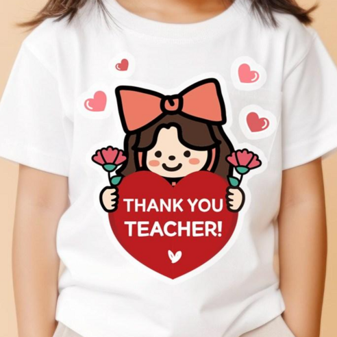 QT17 영어유치원 카네이션 의류스티커 일회용 감사합니다 옷 스티커, 1개, 02_하트_여아