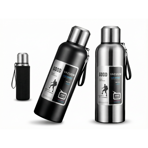 코코리브 스텐316 보온보냉병 파우치 세트, 1개, 800ml, 블랙