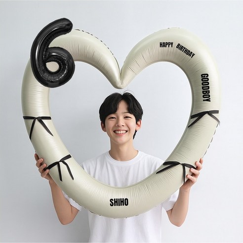 해피제이니 블랙 숫자 하트프레임 풍선 생일파티용품세트(프리레터링 시트지 포함) 포토존, 1세트, 6 크림하트