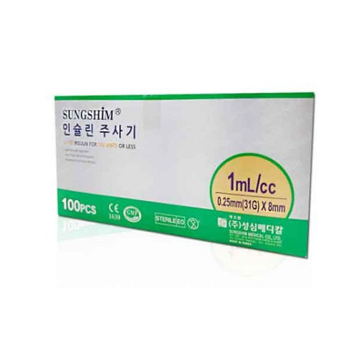성심 인슐린 주사기 8mm 31g 1ml 100p, 1개