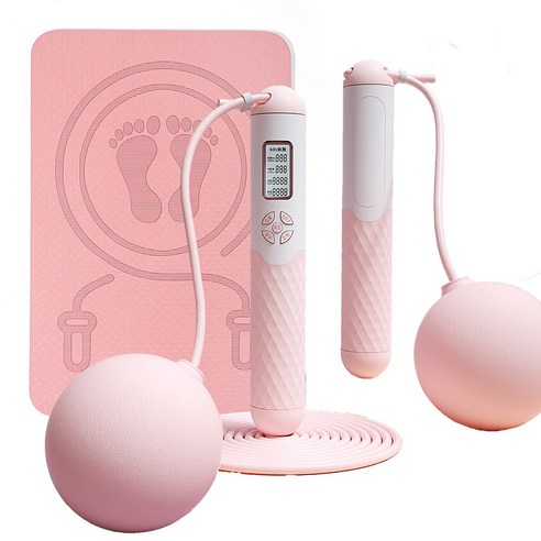 타즈샵 칼로리측정 스마트 줄넘기 + 층간소음 방지 매트 + 대형볼 + 줄넘기 홈트세트 증정, 1세트, 줄넘기핑크 매트핑크