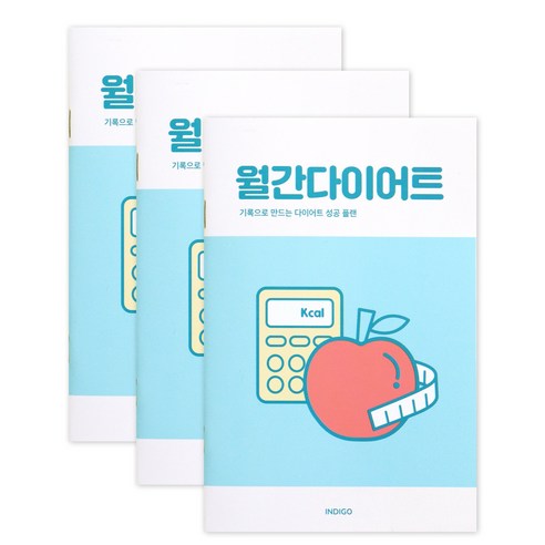 인디고 식단일기 다이어트 운동기록 월간 1개월 식단노트, 3개, 민트