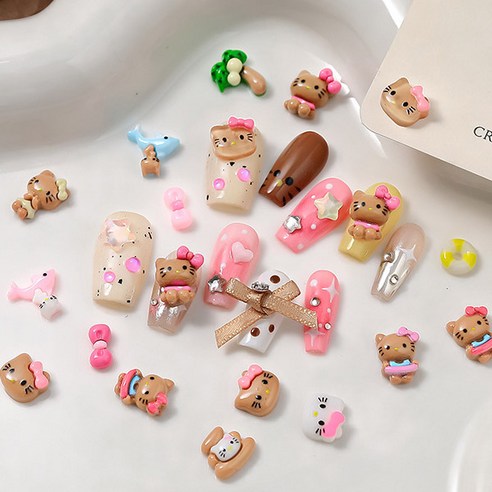 네일룸 귀여운 케릭터네일파츠 24개입 키티네일파츠, 핑크 태닝, 1개