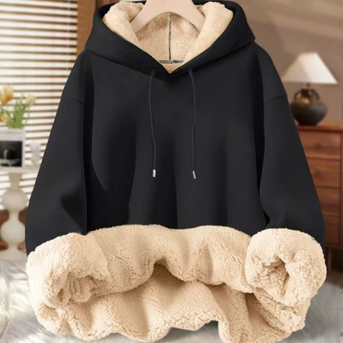 [XUMAO]두께 증가 양털 루즈 핏 여성 후드티 패션 트렌드 XL, XL, 색상, black 섬네일