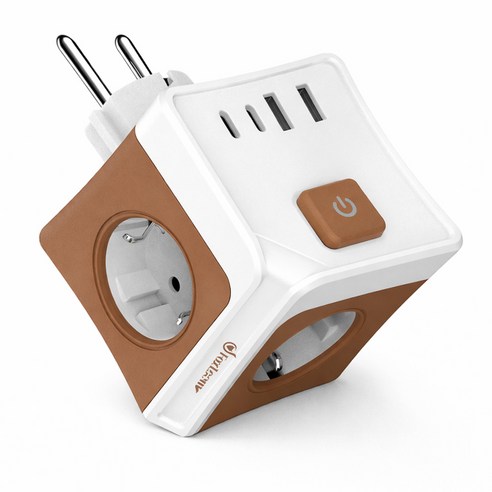 [2026년형]폭스룸 USB C타입 4000W 고출력 가전 안심사용 큐브 멀티탭, 1개, 브라운, 7.6cm
