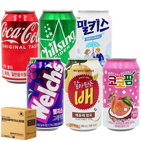 인기뚱캔 6가지맛 총24캔/코카콜라/사이다/밀키스/웰치스/갈아만든배/코코팜/파워에이드