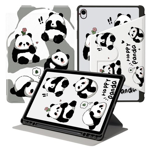 DUNNO 회전 가능 패턴 디자인 아크릴 삼성 탭 케이스, 1개, 5-Happy Panda