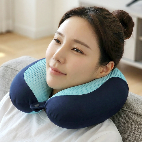 무드엘 여행용 기내용 목베개 쿨링 메모리폼 목쿠션, 네이비