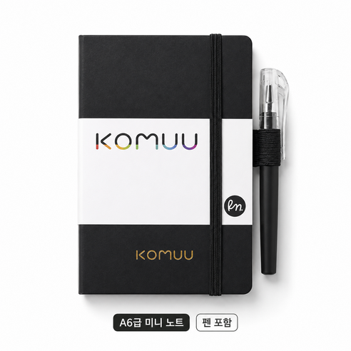 KOMUU 미니수첩 휴대용 포켓 메모수첩 펜 포함 A6, 1개, 블랙
