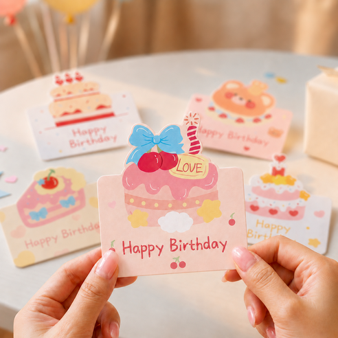 베리움 생일 캐릭터 축하 카드 세트 미니 메세지, 25개, 혼합색상