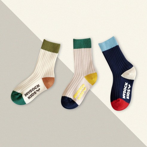 마이싹 아동용 사계절 토이 배색 골지 양말 3켤레
