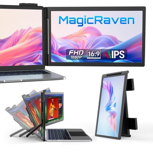 MagicRaven 14인치 노트북 트리플 모니터 IPS FHD 휴대용 보조 포터블 모니터, 1화면, 35.6cm