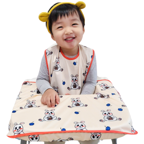 벨베이비 식탁일체형 방수 턱받이 나시 완전커버 오리지날, (리뉴얼)주황 토끼, 1개, 1개입