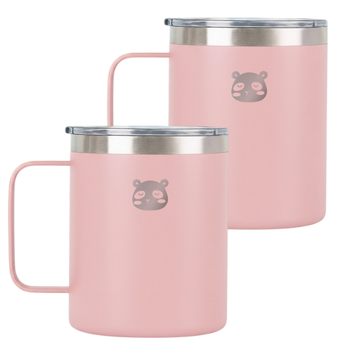 믿추 스텐 머그컵 텀블러 보온보냉, 핑크, 400ml, 2개
