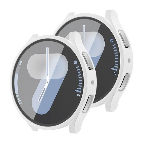 갤럭시워치7 호환 풀커버 케이스 PC 강화유리 40mm 44mm, 화이트, 1개