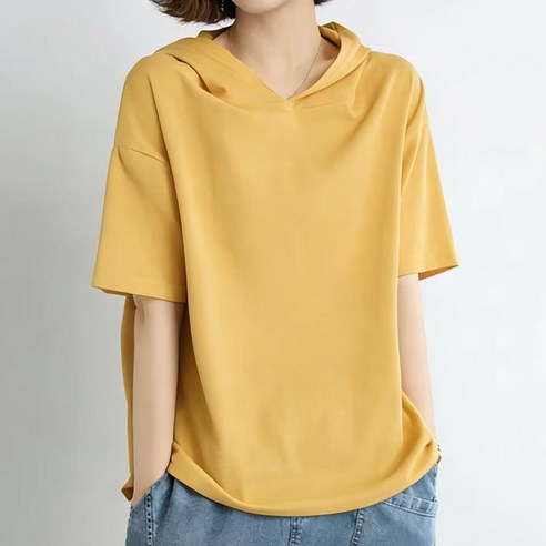 드마엘 웰터 여성 무지 후드 반팔 티셔츠 (5color)+델로나