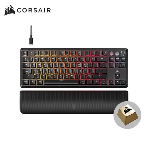 커세어 K70 PRO TKL MGX 래피드트리거 게이밍 기계식 키보드, 블랙+골드키캡, 마그네틱축(자석축)