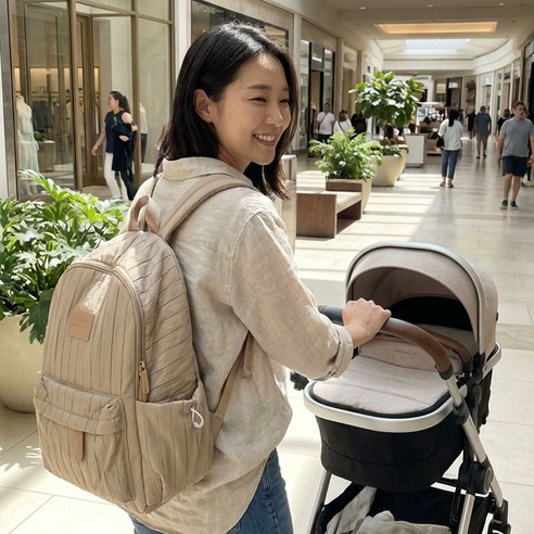 제이로이 기저귀 가방 백팩 수납 많은 초경량 가벼운 대용량 방수 아기 산모 선물, 카키