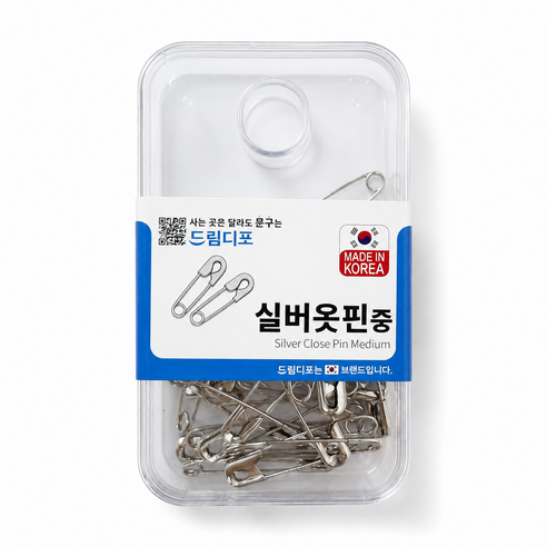 D 실버 옷핀 (소 중 대), 1개