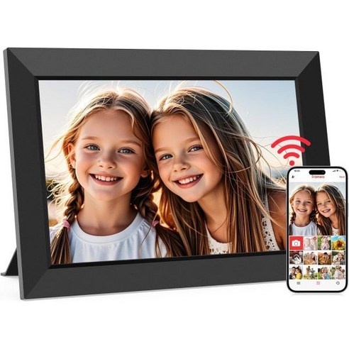 Frameo 10.1인치 WiFi 디지털 액자 스마트 클라우드 전자 사진 HD IPS 터치스크린 슬라이드쇼 32GB 메모리 자동 회전 벽걸이형 앱을 통해 스마트폰에서 동영상 공, 10.1" Classic Black, 10.1" Classic Black