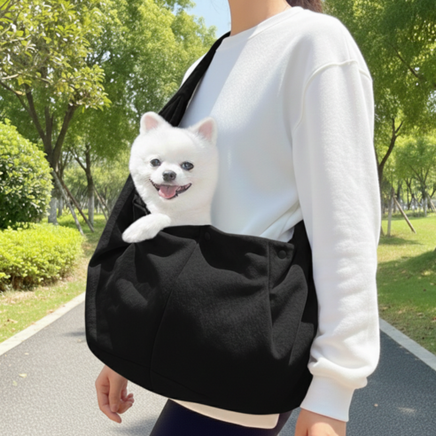 에블모어 포근포근 어깨편한 강아지 슬링백, 1개, 블랙