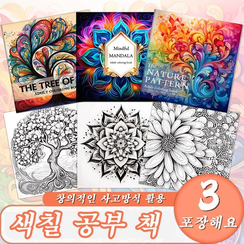 INCEROSE 성인 3권 세트 색칠학습서 - 편안한 취미와 창의력을 발휘하세요, 자연식물계류, 텐간