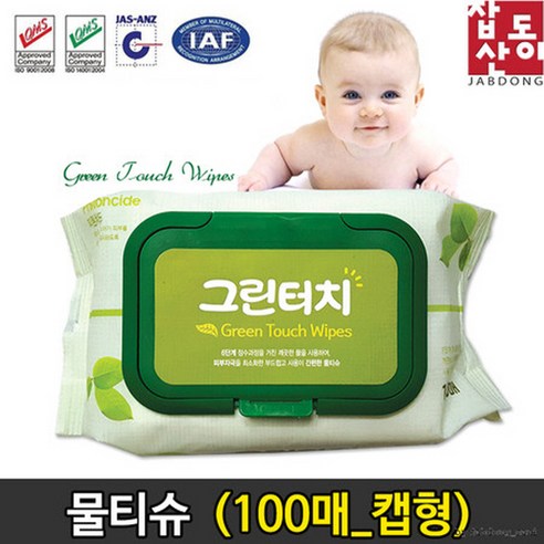 그린터치물티슈(100매 캡형) 국산 아기 유아 대용량물티슈 물티슈100매, 100개입, 1개