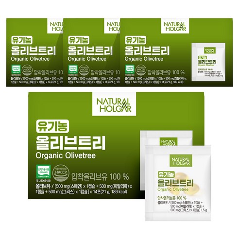 네츄럴올가 100% 유기농 올리브트리 지중해 올리브오일 캡슐, 4박스, 14회분