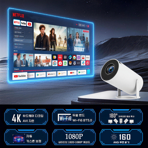 Yunivo 4K 초고화질 숏스로우 고루멘 휴대용 스마트 빔프로젝터 H713 안드로이드11 가정용 홈시네마, HY300pro+ HY300pro+