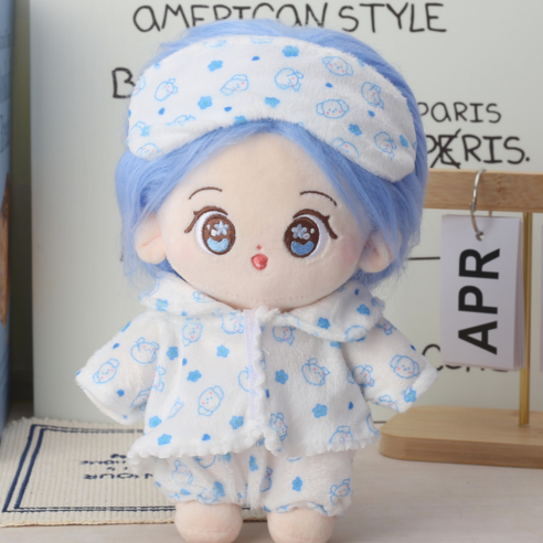 티니숲속 10cm 20cm 인형옷 파자마 잠옷 안대 포함 3종 세트, 1개, 블루