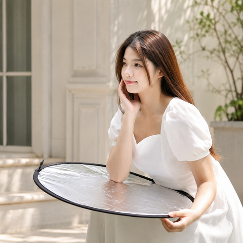 사진 영상 촬영 원형 반사판 45cm 휴대용 조명 보조 반사보드, 1개, 은백색 45cm