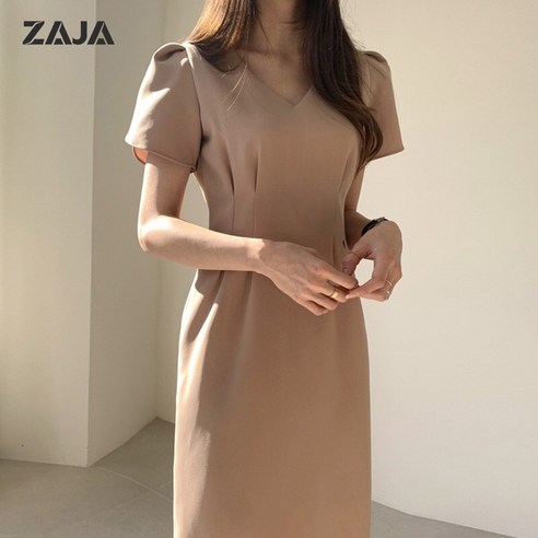 ZAJA 여성 여름 브이넥 정장 슬립 하객원피스