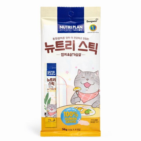 동원뉴트리플랜 고양이 뉴트리 스틱, 혼합맛(참치/닭가슴살), 56g, 1개
