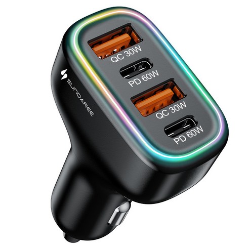 호밍사이 120W 차량용고속충전기 차량용 충전기 쿼드 포트 PD+QC 차량용충전기, 블랙, PD60W+QC30W