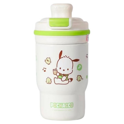 StarR 패밀리 시리즈 캐릭터 일러스트 플립 커버 보온병, 포차코 그린, 1개, 410ml