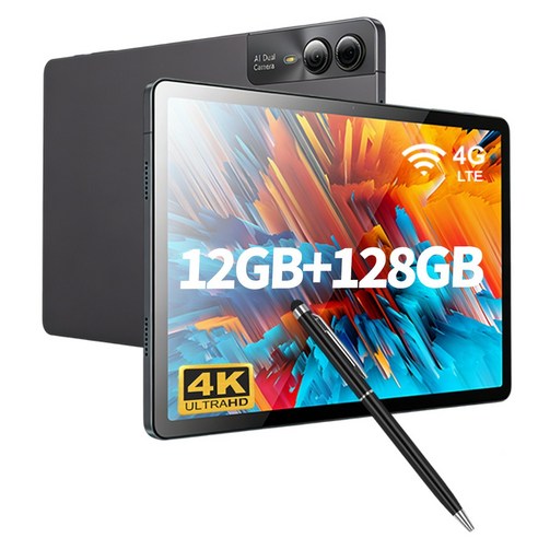 11인치 태블릿PC 안드로이드14 T616 프로세서 WiFi 태블릿 4K 화면 12GB RAM 128GB 12000mAh 배터리 업무 교육 엔터테인먼트 키보드 터치펜 포함, Wi-Fi+Cellular, 메탈 그레이