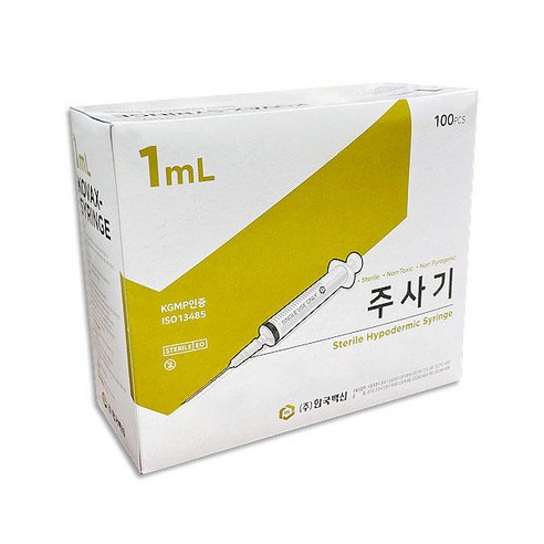 한국백신 일회용 주사기 1ml 26g 100p, 1개