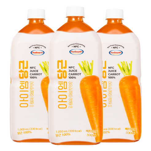 보넬드 아이엠 당근주스 100% NFC 착즙주스, 1L, 3개