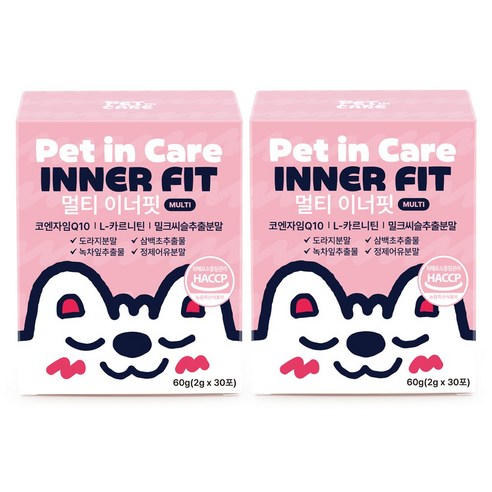 강아지 켁켁거림 기관지 영양제 호흡기 노령견 소형견 케어 [펫인케어] 멀티이너핏, 2박스, 호흡기/기관지, 30회분