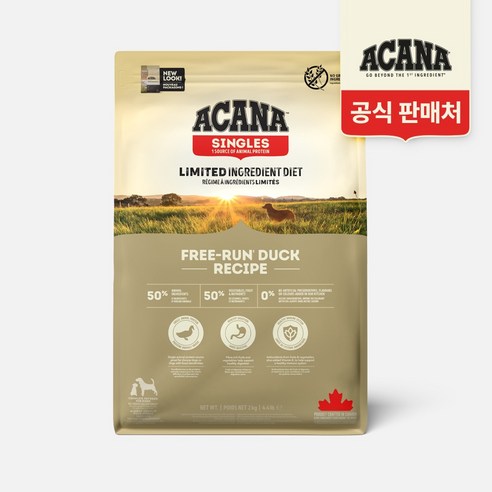 아카나 강아지 프리런 덕 건식사료, 오리+채소, 2kg, 1개