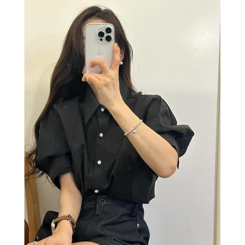 더블공주 여성 퍼프소매 시스루 반팔 셔츠 블라우스