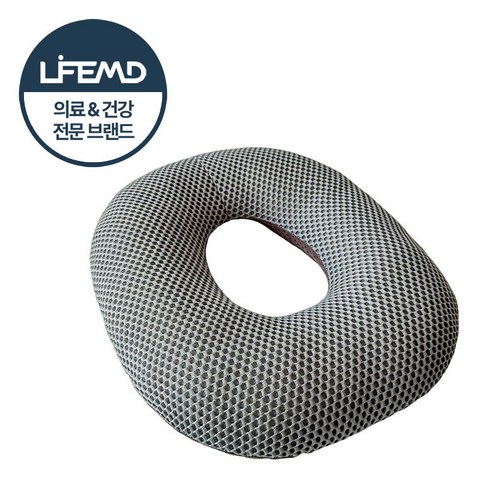 라이프엠디 원형 도넛 방석 임산부 산모 통풍 쿠션 치질 꼬리뼈 통증 방지 메모리폼 에어 매쉬 기능성 도너츠 차량용 휴대용 다용도 베개, 1개, 그레이