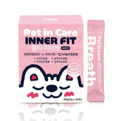 펫인케어 멀티이너핏 강아지 프리미엄 기관지 종합영양제 브레스, 1박스, 호흡기/기관지, 30회분
