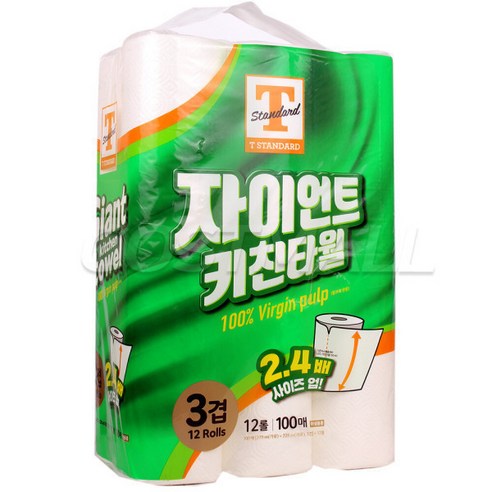 자이언트 키친타월 3겹, 100매입, 12개