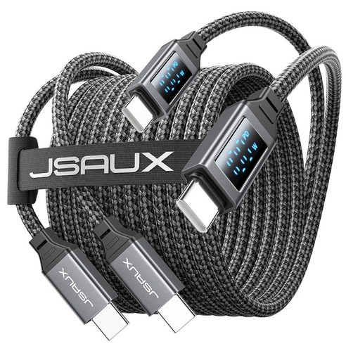 JSAUX C to C타입 PD 100W Marker 칩초고속 충전케이블, 2개, 블랙, 2m