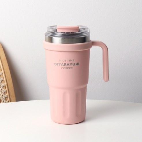 [파격사은품] 지제이 손잡이 스텐 빨대 텀블러, 핑크, 1개, 600ml