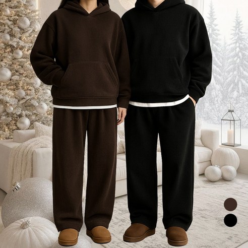 겨울 기모 코듀로이 골덴 셋업 남자 후드 와이드 상하세트 사이즈, L, 블랙, 블랙 섬네일