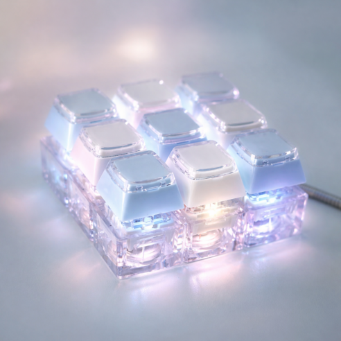 DIY 키캡 키링 LED 청축 딸깍이 피젯토이 키보드 스티커 만들기, 1개, 9구 블루화이트